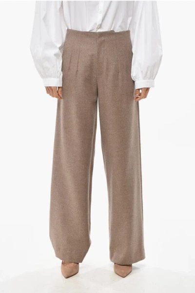 Niccolò Pasqualetti Virgin Wool Straight Fit Pants With Hidden Closure In Gold
