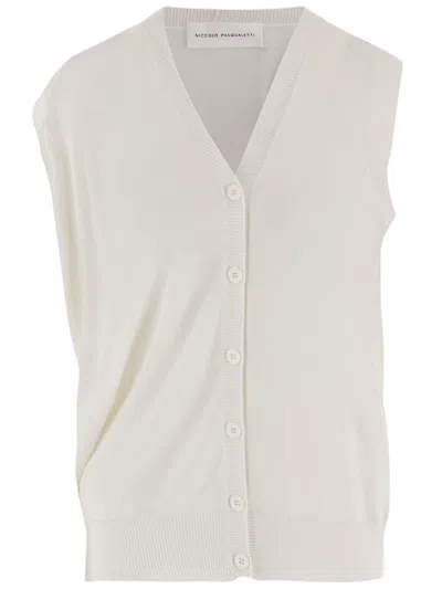 Niccolò Pasqualetti V-neck Merino Wool Cardigan With Button Closure And Ribbed Cuffs In White