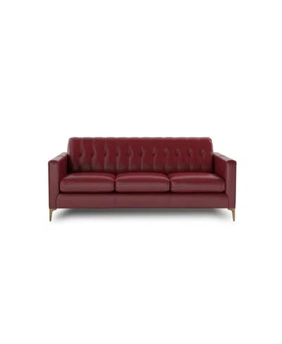 Nice Link Nataylyn 86" Sofa In Red Leather With Metal Leg