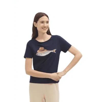 Nice Things Fish Cotton T-shirt In Navy From In Blue