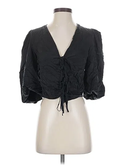 Pre-owned Nicholas 3/4 Sleeve Silk Top Black Plunge Neckline Tops
