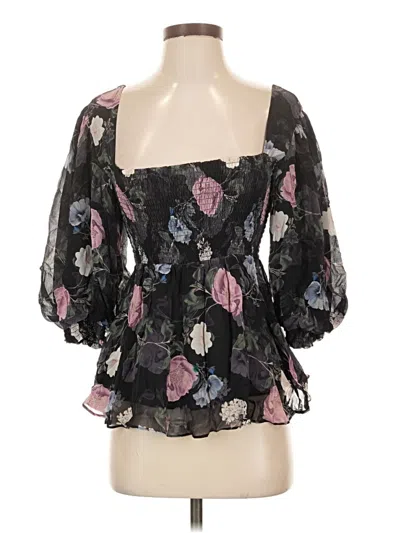 Pre-owned Nicholas 3/4 Sleeve Silk Top Black Sweetheart Neckline Tops