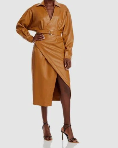 Pre-owned Nicholas $475  Women's Brown Gayle Faux Leather Belted Wrap Front Dress Jacket 0