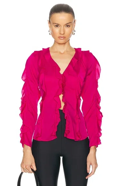 Nicholas Amira Bias Ruffle Long Sleeve Top In Magenta