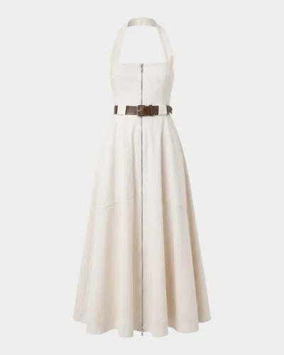Nicholas Anastasia Belted Halter Cotton Midi Dress In White