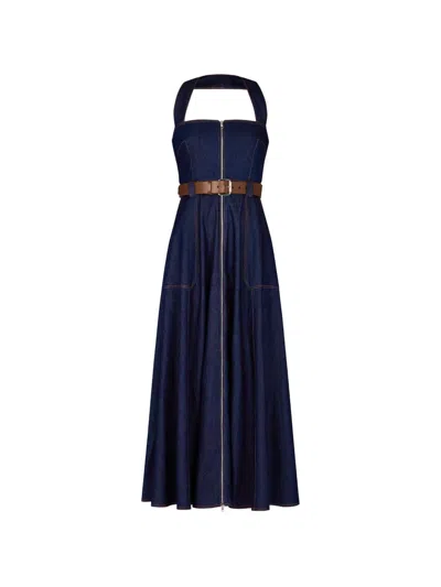 Nicholas Anastasia Halter-neck Maxi Dress In Blue