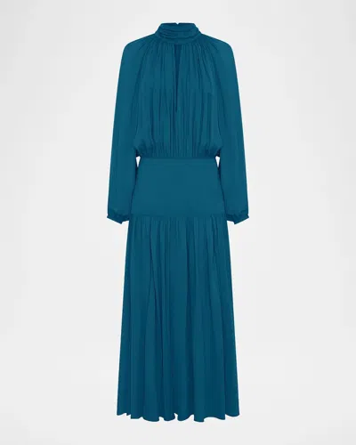 Nicholas Aneta Gathered Georgette Maxi Dress In Blue