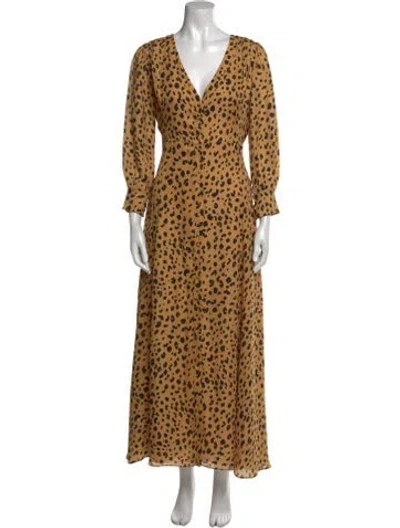 Pre-owned Nicholas Animal Print Long Dress In Yellow