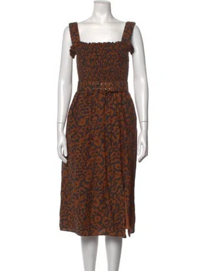 Pre-owned Nicholas Animal Print Midi Length Dress In Black/brown