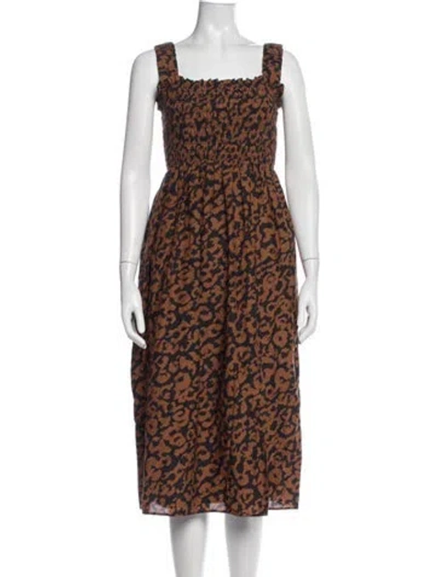 Pre-owned Nicholas Animal Print Midi Length Dress In Brown