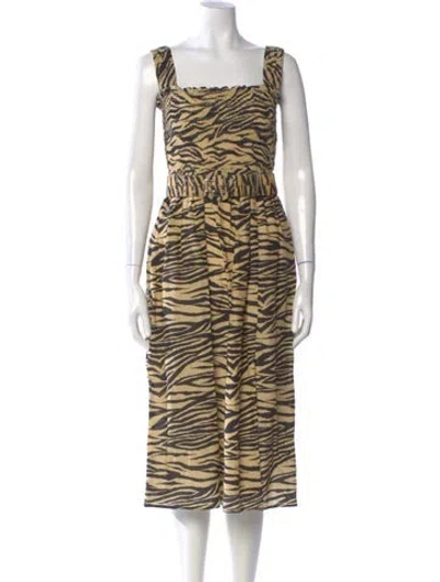 Pre-owned Nicholas Animal Print Midi Length Dress In Neutral