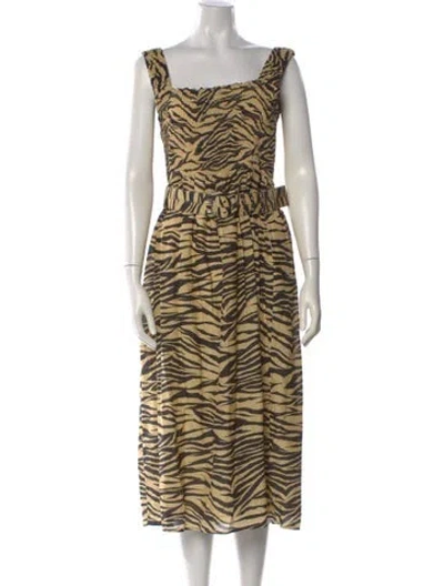 Pre-owned Nicholas Animal Print Midi Length Dress In Neutral
