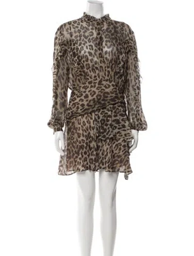 Pre-owned Nicholas Animal Print Mini Dress In Brown