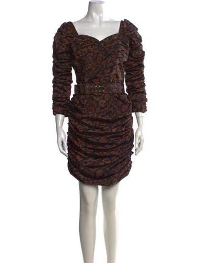 Pre-owned Nicholas Animal Print Mini Dress In Brown