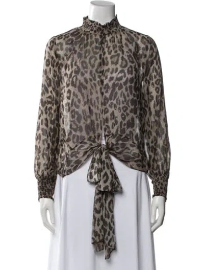 Pre-owned Nicholas Animal Print Mock Neck Blouse In Neutrals