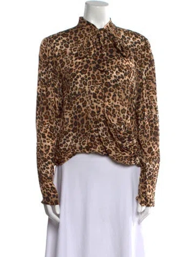 Pre-owned Nicholas Animal Print Mock Neck Polo In Brown