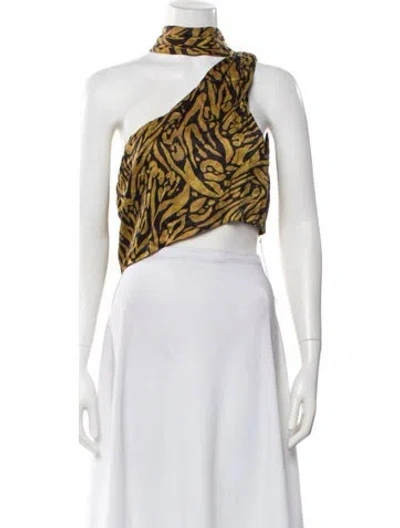 Pre-owned Nicholas Animal Print One-shoulder Crop Top In Black