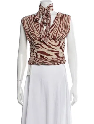 Pre-owned Nicholas Animal Print Tie Neck Top In Multi
