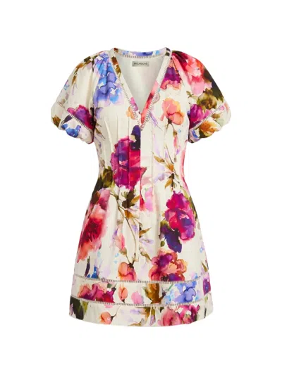 Nicholas Annika Ss Lattice-trim Floral-print Mini Dress In Multi