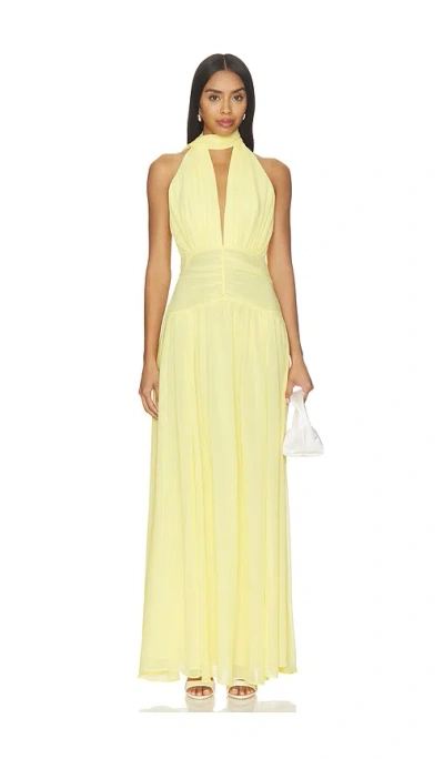Nicholas Arella Deep Plunge Halter Maxi Dress In Yellow