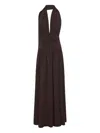Nicholas Arella Halter-neck Gathered Maxi Dress In Brown