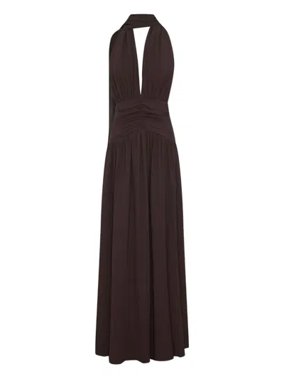 Nicholas Arella Halter-neck Gathered Maxi Dress In Brown