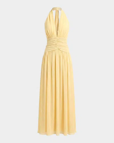 Nicholas Arella Pleated Scarf-detail Georgette Maxi Dress In Yellow