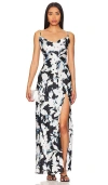 Nicholas Ariel Cowl Gown In Black Blur Print