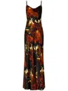 Nicholas Draped Printed Silk-blend Satin Gown In Black