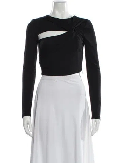 Pre-owned Nicholas Asymmetrical Long Sleeve Crop Top In Black