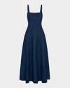 Nicholas Athena Square-neck Cotton Denim Maxi Dress In Blue