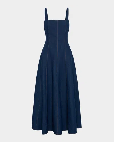 Nicholas Athena Square-neck Cotton Denim Maxi Dress In Purple