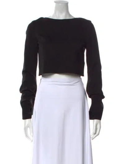 Pre-owned Nicholas Bateau Neckline Long Sleeve Crop Top In Black