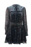 Nicholas Belted Floral Chiffon Mini Dress In Black Viscose In Black