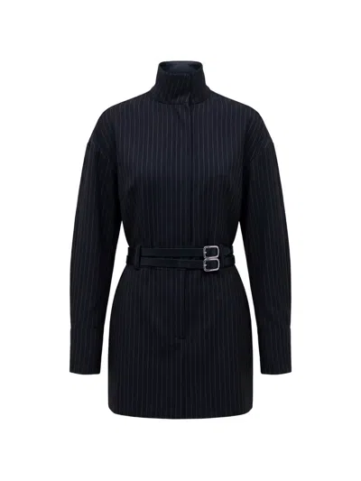 Nicholas Belted Pinstripe Mini Dress In Black