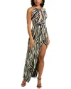 Nicholas Benita Cutout Zebra-print Silk-satin Halterneck Midi Dress In Black