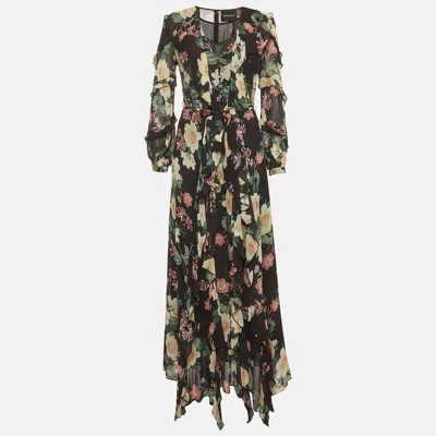 Nicholas Black Floral Print Chiffon Ruffle Maxi Dress