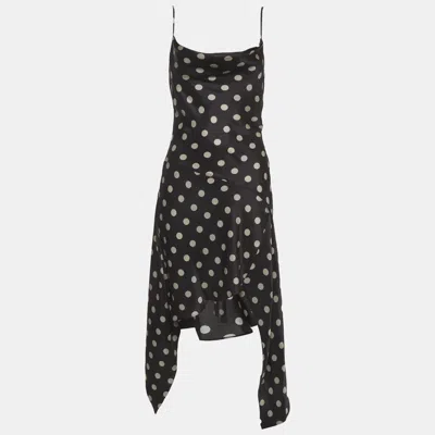 Pre-owned Nicholas Black Polka Dot Satin Draped Galira Dress M