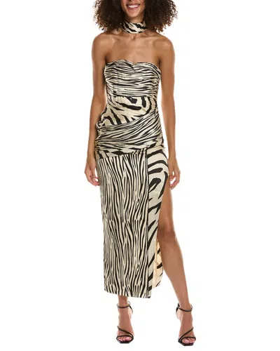 Nicholas Simone Zebra-print Silk Dress In Black