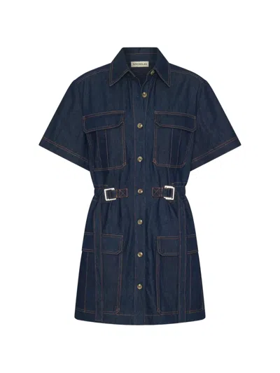 Nicholas Button Belted Mini Dress In Blue