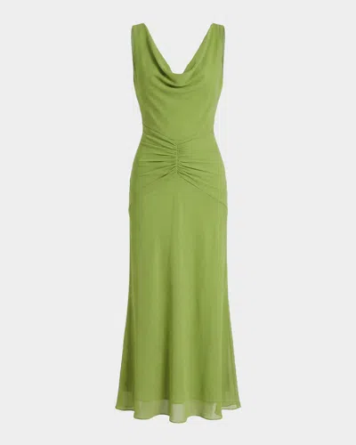 Nicholas Calia Ruched Cowl-neck Maxi Dress In Green