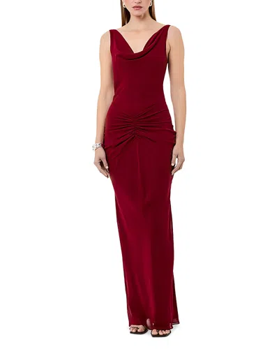 Nicholas Calia Sleeveless Deep Cowl Neck Maxi Dress In Red