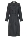 Nicholas Candice Pinstripe Belted Coat In Blue