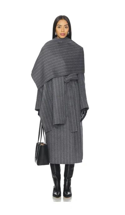 Nicholas Candice Scarf Double Wool Long Coat In Gray
