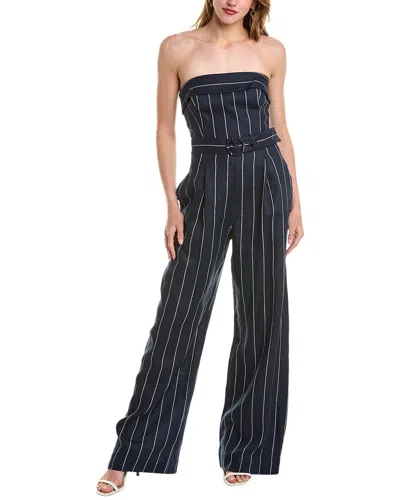 Nicholas Chara Strapless Striped Linen-blend Wide-leg Jumpsuit In Blue