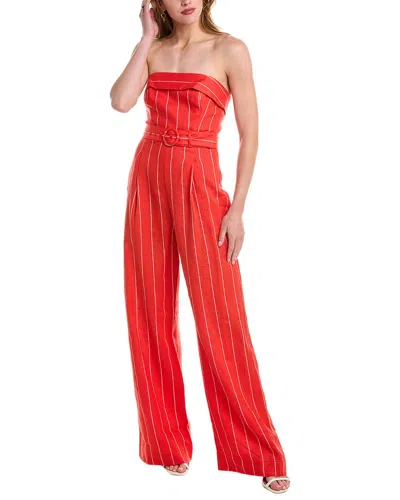Nicholas Chara Strapless Wide Leg Linen-blend Jumpsuit In Red