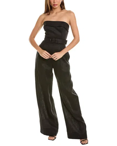 Nicholas Chesa Banded Corset Linen Jumpsuit In Black