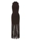 Nicholas Clementine Fringe-hem Rib Knit Maxi Dress In Brown