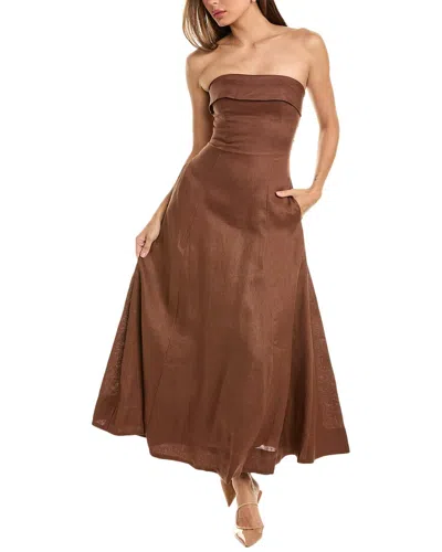 Nicholas Cosette Banded Corset Linen Midi Dress In Brown