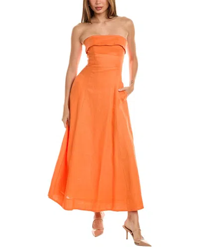 Nicholas Cosette Banded Corset Linen Midi Dress In Orange